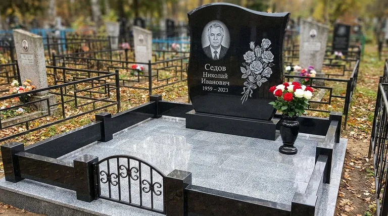 Памятник с гравировкой роз — выполненная работа «Седов» в Магнитогорске