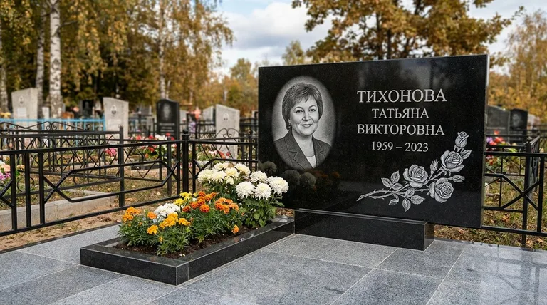 Памятник с гравировкой роз — выполненная работа «Тихонова» в Магнитогорске