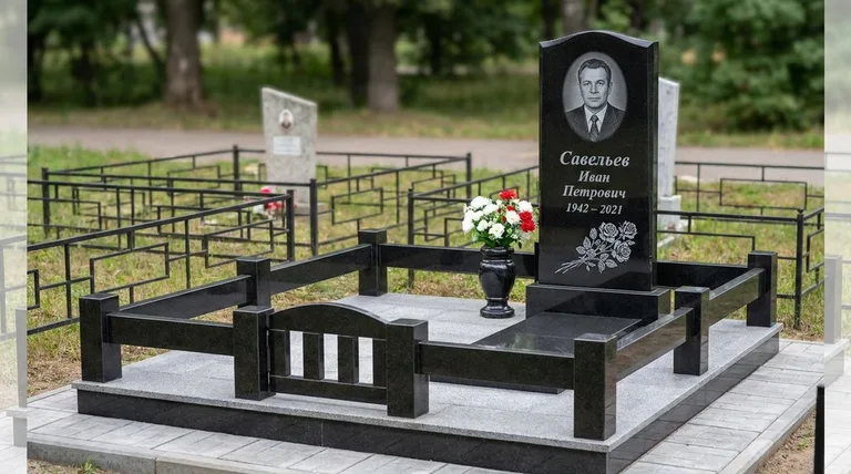 Памятник с гравировкой роз — выполненная работа «Савельев» в Магнитогорске