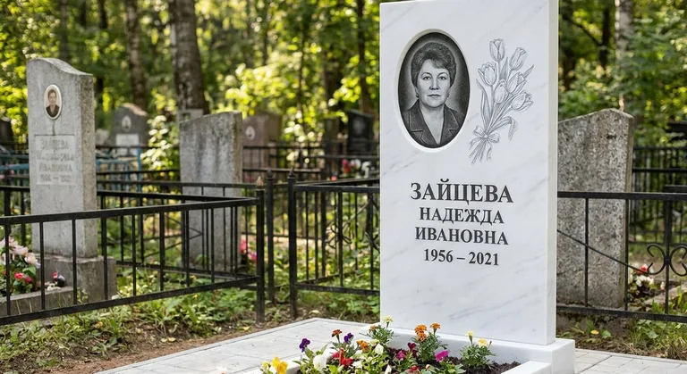 Памятник с гравировкой тюльпанов — выполненная работа «Зайцева» в Магнитогорске