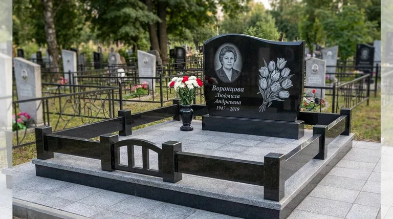 Памятник с гравировкой тюльпанов — выполненная работа «Воронцова» в Магнитогорске