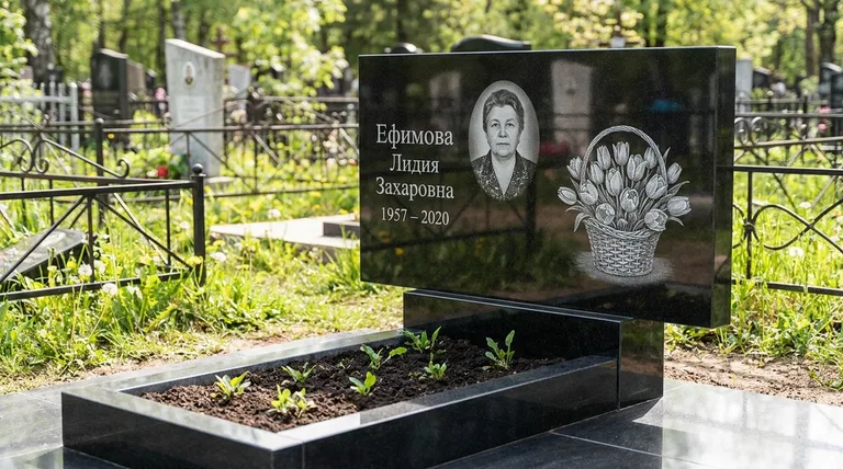 Памятник с гравировкой тюльпанов — выполненная работа «Ефимова» в Магнитогорске