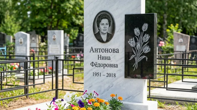 Памятник с гравировкой тюльпанов — выполненная работа «Антонова» в Магнитогорске