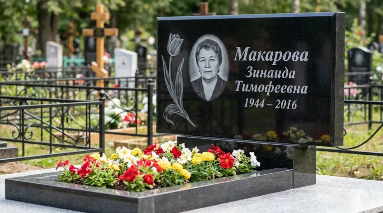 Памятник с гравировкой тюльпанов — выполненная работа «Макарова» в Магнитогорске