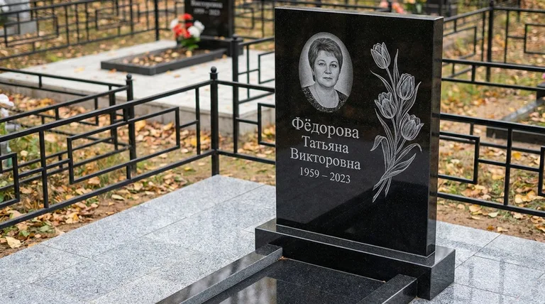 Памятник с гравировкой тюльпанов — выполненная работа «Фёдорова» в Магнитогорске