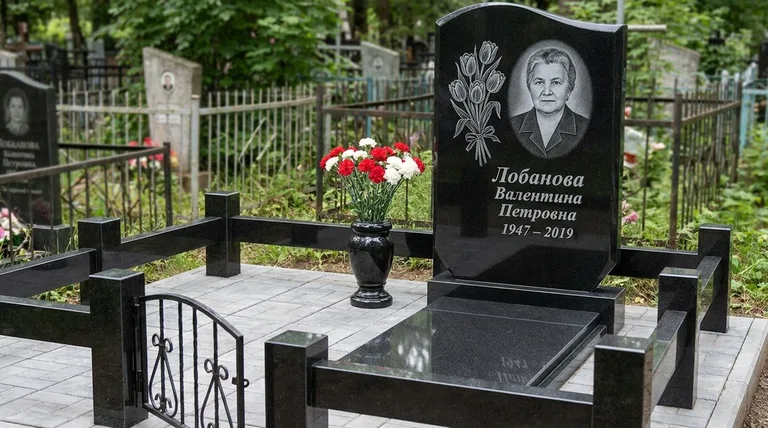 Памятник с гравировкой тюльпанов — выполненная работа «Лобанова» в Магнитогорске