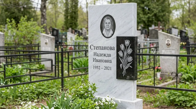 Памятник с гравировкой тюльпанов — выполненная работа «Степанова» в Магнитогорске