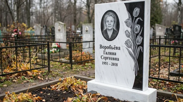 Памятник с гравировкой тюльпанов — выполненная работа «Воробьёва» в Магнитогорске