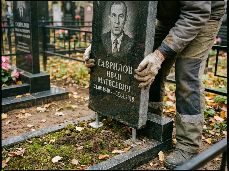 Демонтаж гранитного памятника (стелы) с могилы в Магнитогорске