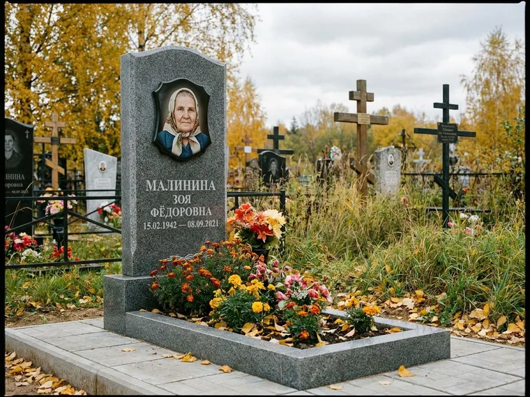 Чёрно-белый керамический портрет на памятнике в Магнитогорске