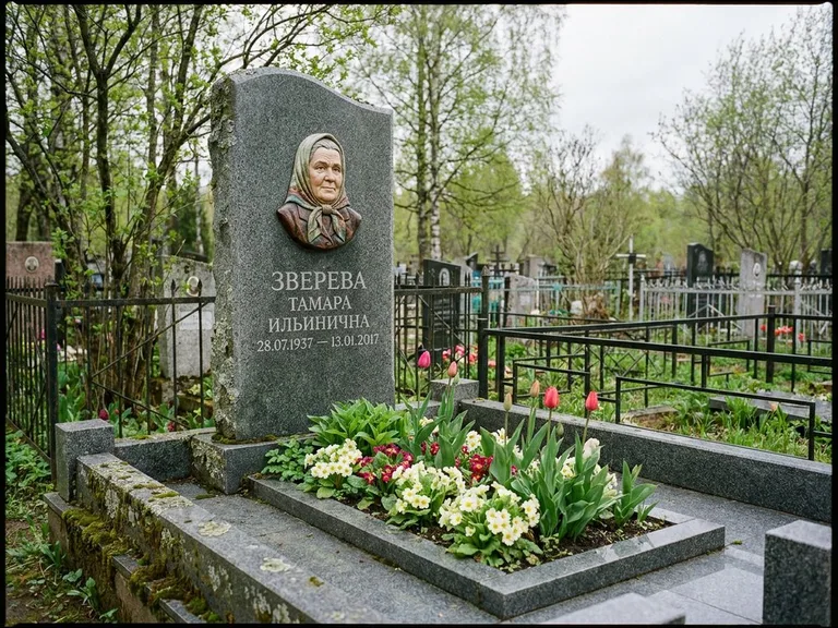 Керамический портрет на летнем кладбище в Магнитогорске