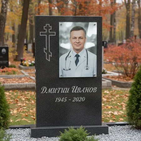 Портрет на стекле 180×240 мм на чёрной стеле в Магнитогорске
