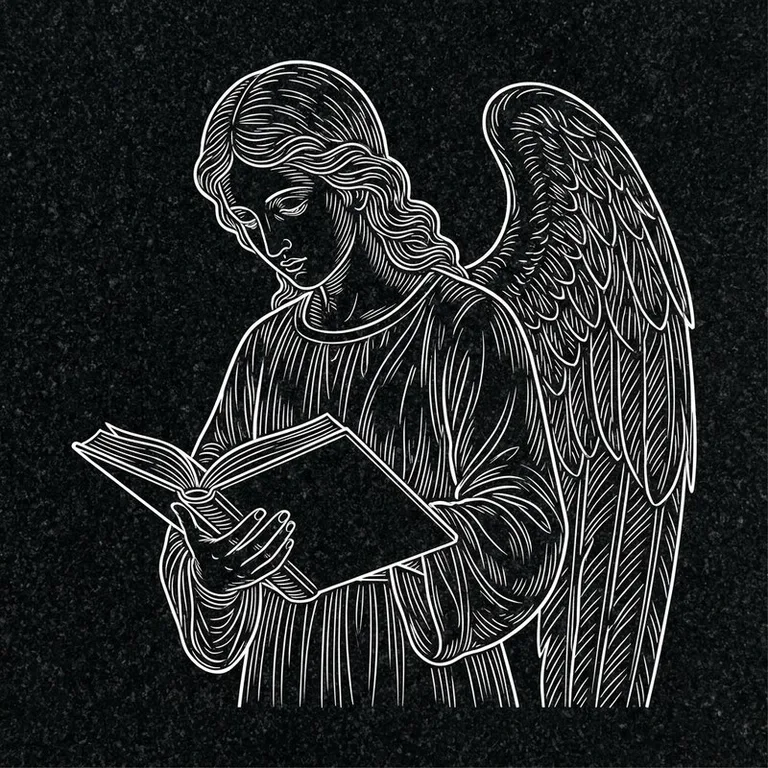 Эскиз гравировки ангела на памятник — ангел с раскрытой книгой в Магнитогорске