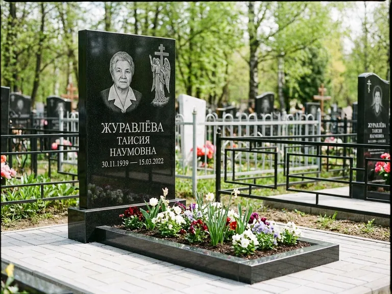 Памятник с гравировкой ангела — гравировка ангела с голубем по диагонали стелы, работа «Журавлёва» в Магнитогорске