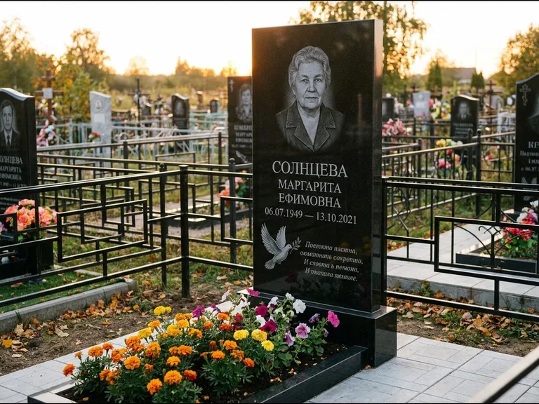 Памятник с гравировкой голубей — гравировка голубя с оливковой ветвью рядом с эпитафией, работа «Солнцева» в Магнитогорске