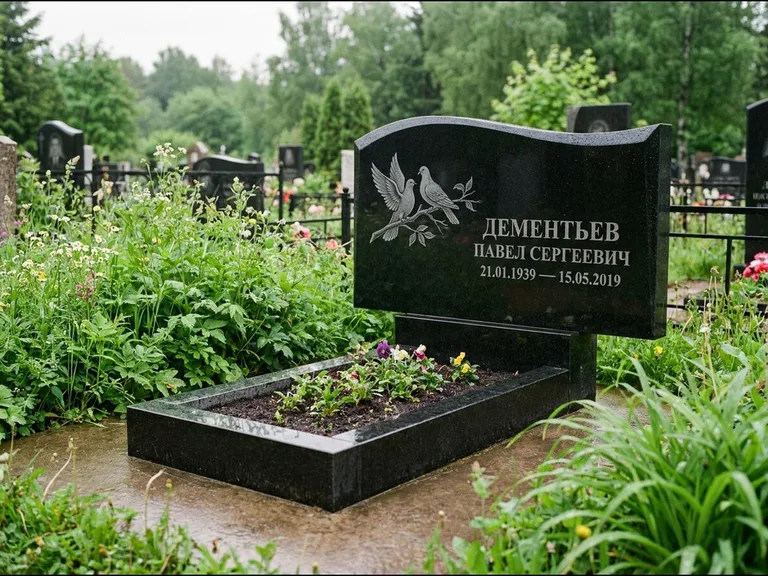 Памятник с гравировкой голубей — гравировка голубей, работа «Дементьев» в Магнитогорске