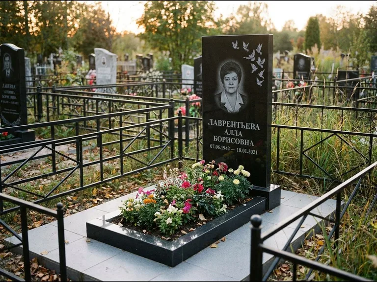 Памятник с гравировкой голубей — гравировка стаи голубей, взлетающей от угла стелы, работа «Лаврентьева» в Магнитогорске