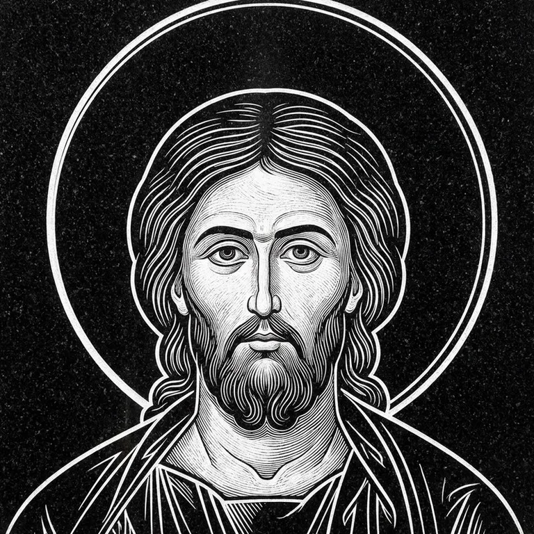 Эскиз иконы: Архангел Михаил — воинам и мужчинам, гравировка на памятник в Магнитогорске