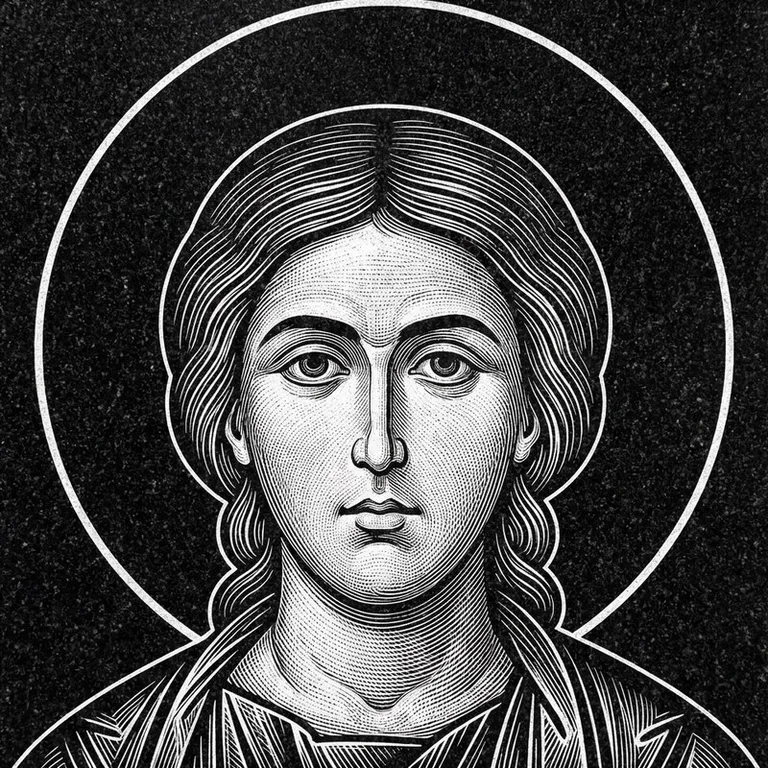 Эскиз иконы: Георгий Победоносец — воинам, гравировка на памятник в Магнитогорске