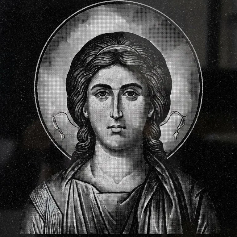 Эскиз иконы: Архангел Михаил (полутон) — образ архангела в полутонах, гравировка на памятник в Магнитогорске