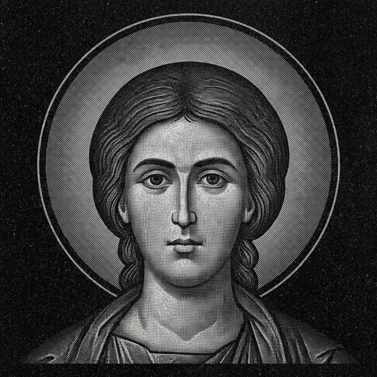 Эскиз иконы: Георгий Победоносец (полутон) — воинский образ, гравировка на памятник в Магнитогорске