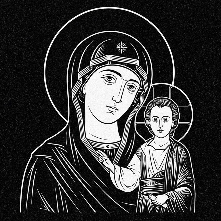 Эскиз иконы: «Утоли моя печали» — облегчение скорби, гравировка на памятник в Магнитогорске