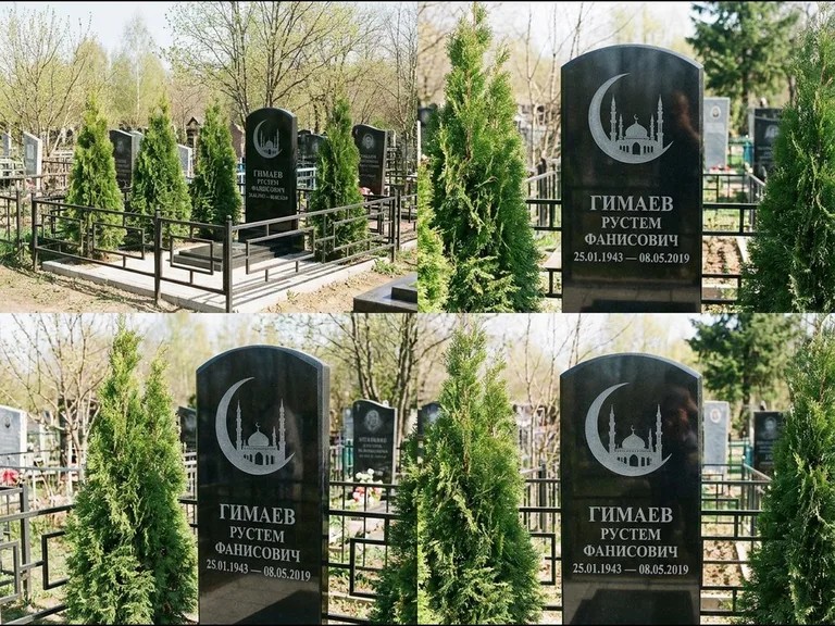 Памятник с гравировкой полумесяца — гравировка полумесяца над силуэтом мечети, работа «Гимаев» в Магнитогорске