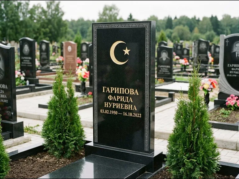 Памятник с гравировкой полумесяца — гравировка полумесяца, работа «Гарипова» в Магнитогорске