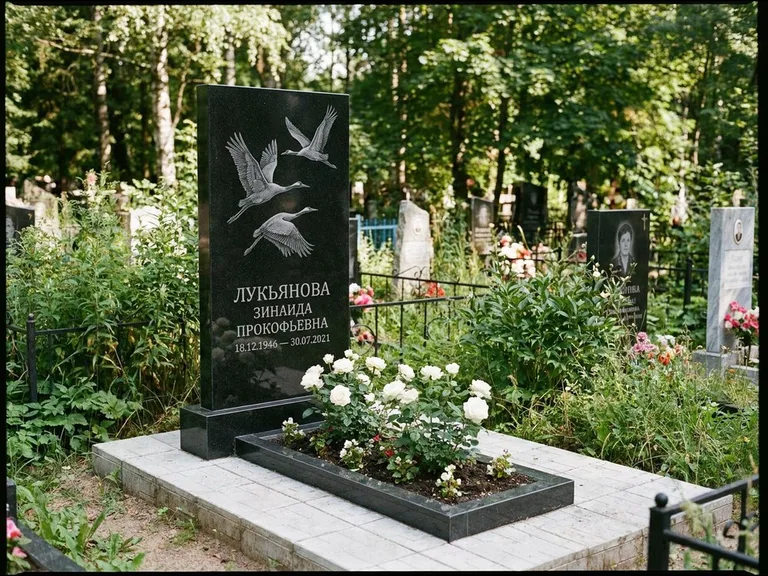 Памятник с гравировкой журавлей — гравировка журавлей, работа «Лукьянова» в Магнитогорске