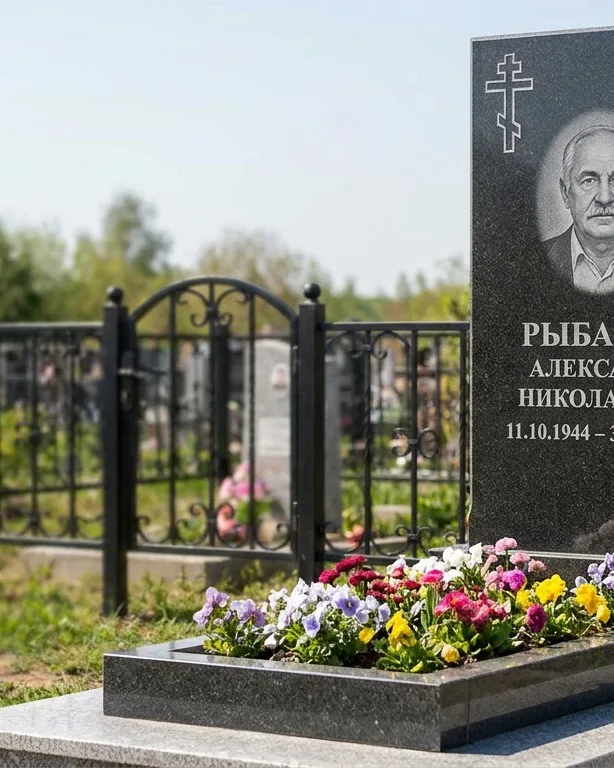Двойной памятник под ключ с ярким цветником в Магнитогорске