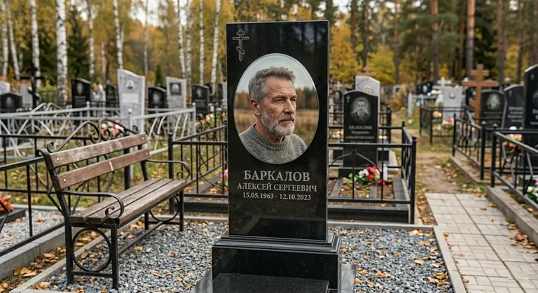 Овальный портрет на стекле на чёрной гранитной стеле в Магнитогорске