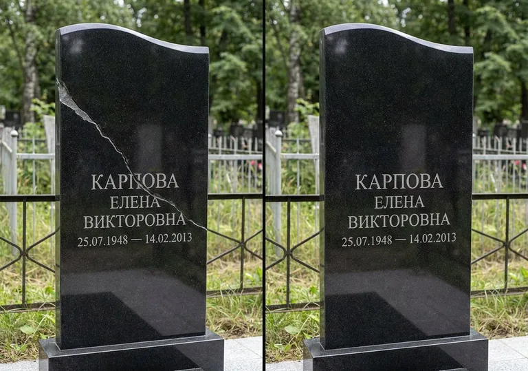 Заделка трещины на чёрном граните: до и после в Магнитогорске