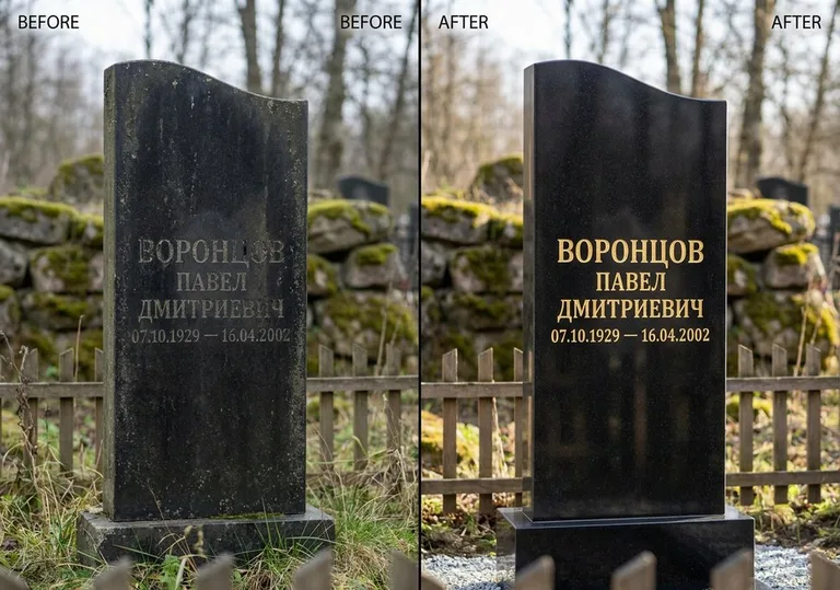 Золочение и обновление надписей на памятнике: до и после в Магнитогорске