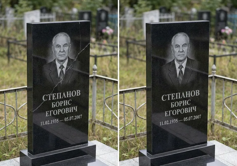 Восстановление надписи и портрета на памятнике: до и после в Магнитогорске