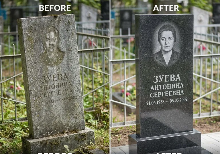 Восстановление сколов кромки гранита: до и после в Магнитогорске