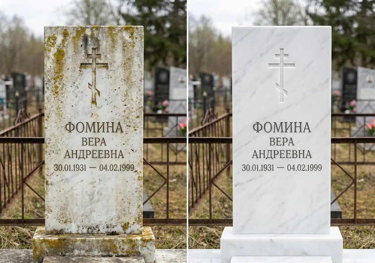 Восстановление мраморного памятника от желтизны и налёта в Магнитогорске