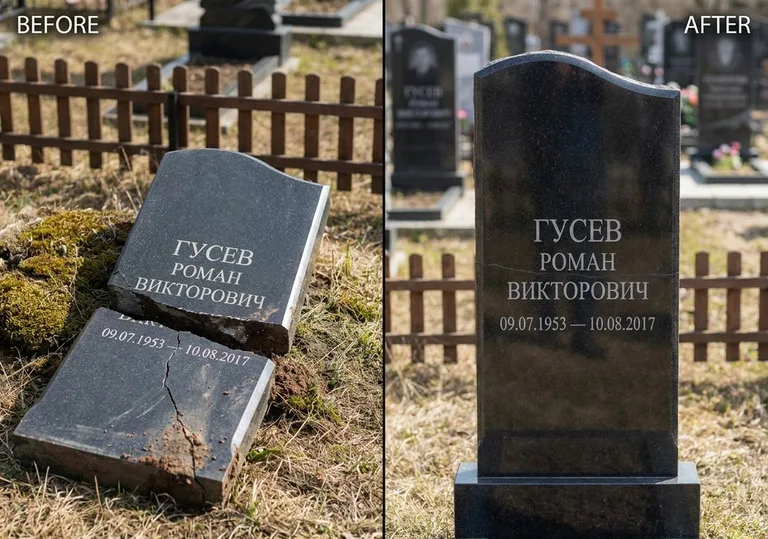 Склейка расколотого памятника: до и после в Магнитогорске