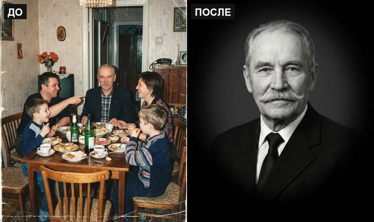 Ретушь фото на памятник — выделение из группового: до и после в Магнитогорске