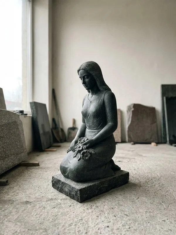 Скорбящая на коленях — скульптура на памятник, гранит, высота 60 см
