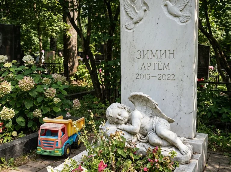 Спящий ангелочек на детском памятнике в Магнитогорске