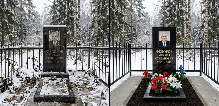 Диптих №20: тротуарная плитка вокруг памятника отмыта аппаратом высокого давления в Магнитогорске