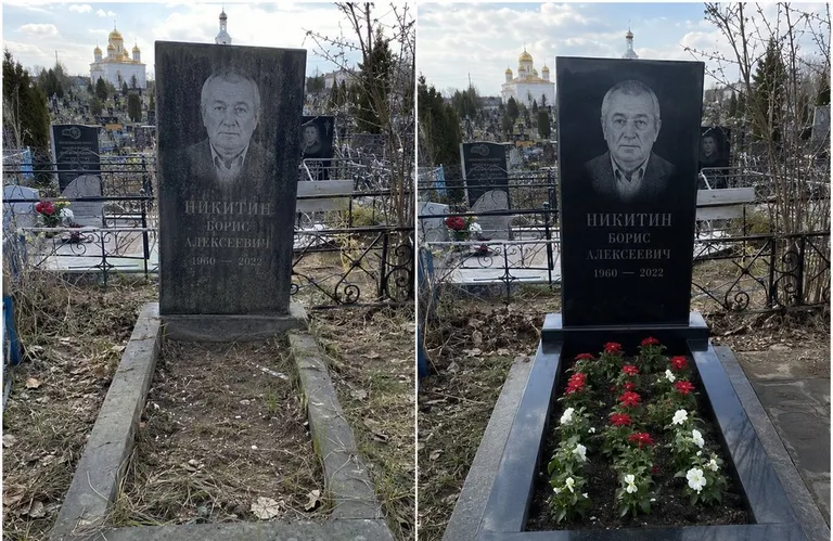 Диптих №3: покраска оградки и прополка цветника с тюльпанами — до и после в Магнитогорске