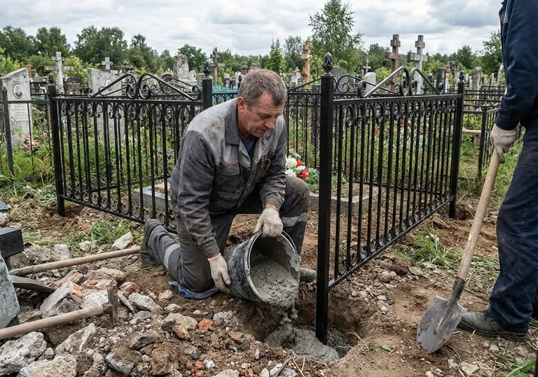 Установка ограды бетонированием ножек в грунт в Магнитогорске