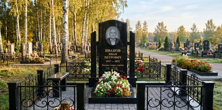 Установка памятника на могилу под ключ в Магнитогорске — гранитный мемориальный комплекс, ограда, плитка, благоустройство