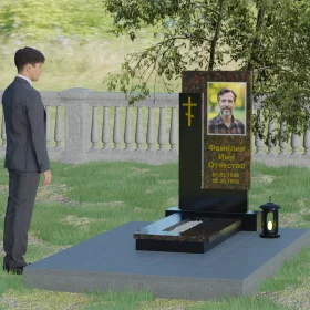 Вертикальный комбинированный памятник православный с крестом - П005
