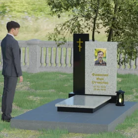 Комбинированный вертикальный памятник с крестом для одного - П006