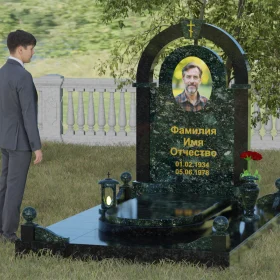Православный вертикальный комбинированный памятник - П031