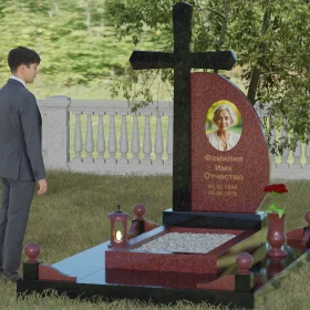 Православный вертикальный памятник с крестом комбинированного вида - П037