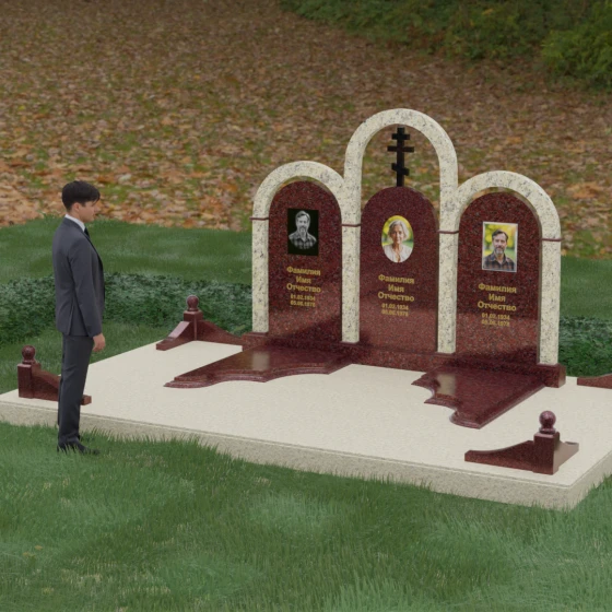 Мемориальный комплекс с тремя арками, гранит Лезниковский, вид 4