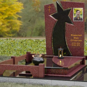 Православный вертикальный комбинированный памятник с крестом - П183
